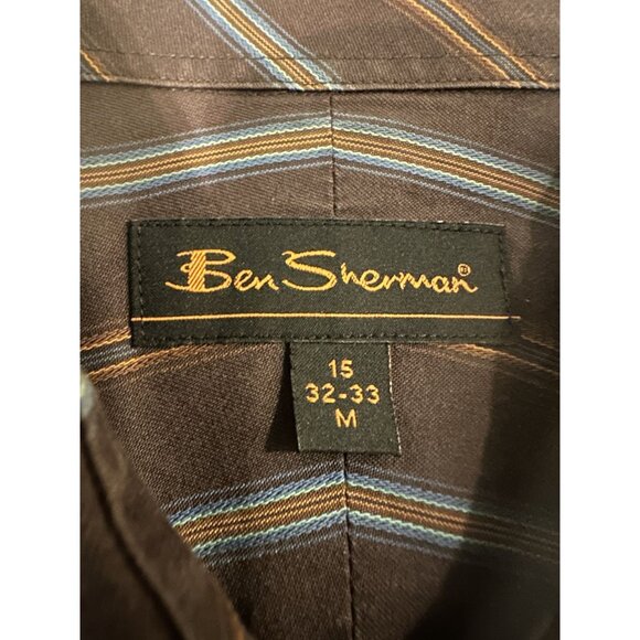 Mens Ben Sherman Long Sleeve Brown Striped Button Up Shirt Size 15 32-33 Size M - Picture 3 of 6
